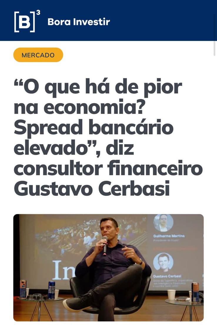 Bora Investir (B3) — O que há de pior na economia? Spread bancário elevado, diz Cerbasi